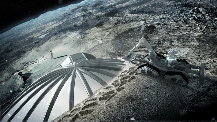 Image conceptuelle d'une base lunaire en constructionESA